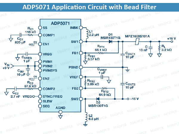 ADP5071 Application Circuit with Bead Filter