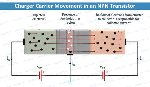 Charger Carrier Movement in an NPN Transistor