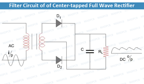 Filter Circuit of of Center-tapped Full Wave Rectifier